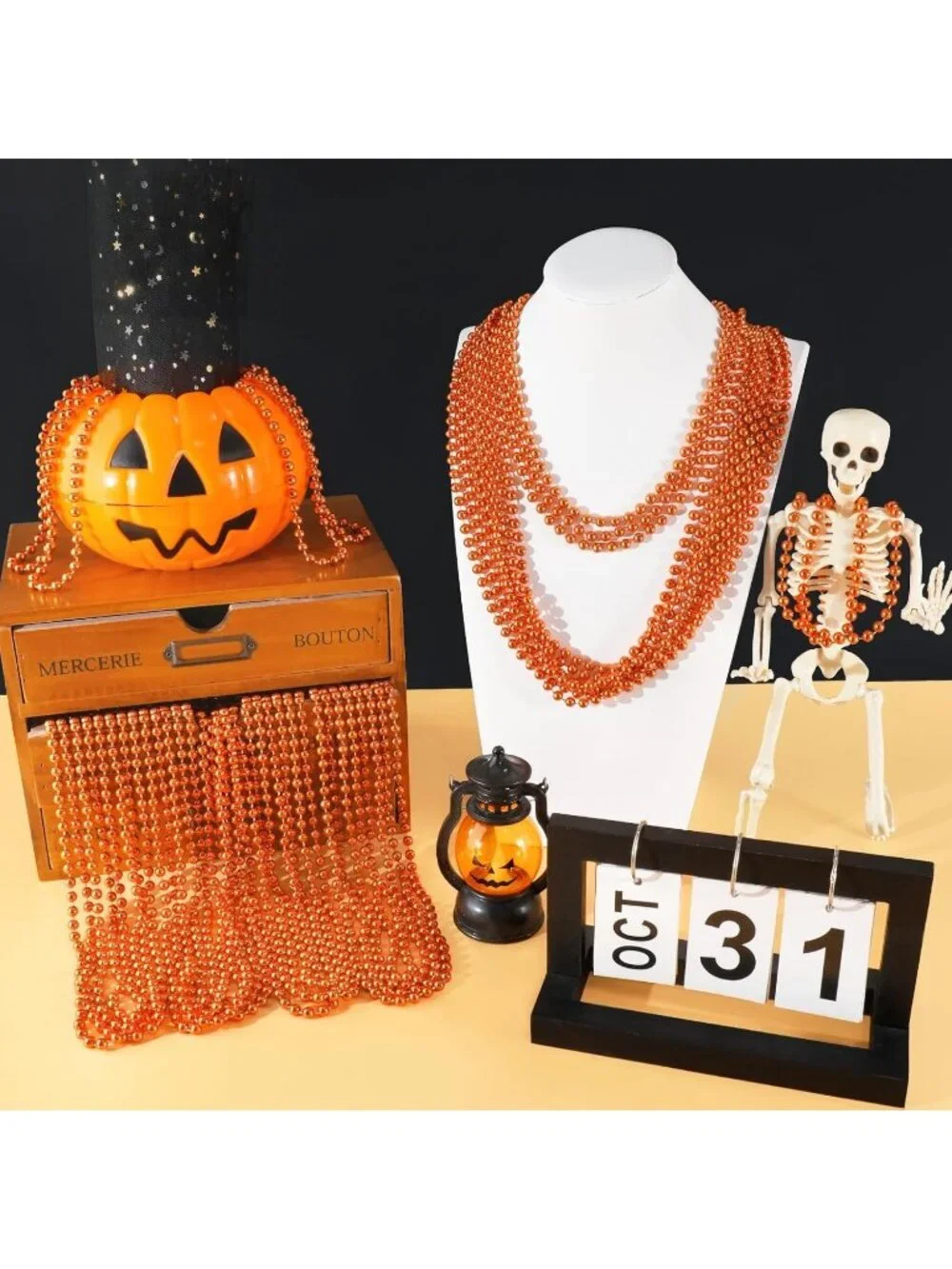 100PCS Orange Mardi Gras Bead Necklaces 33